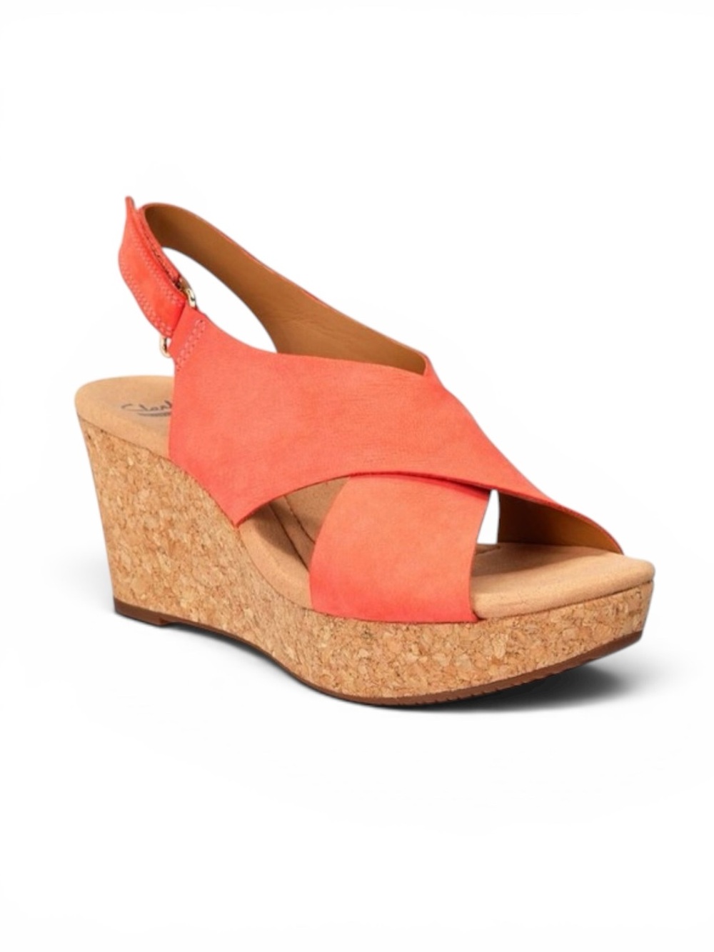 Clarks Annadel Eirwyn Coral Leather Cork Wedge Sandals Women’s 6.5